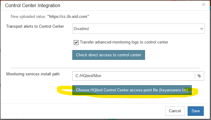 Control Center Integration in HQbird choose 